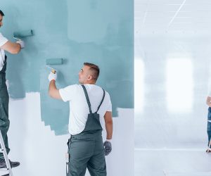 Painter With Gloves Painting Wall